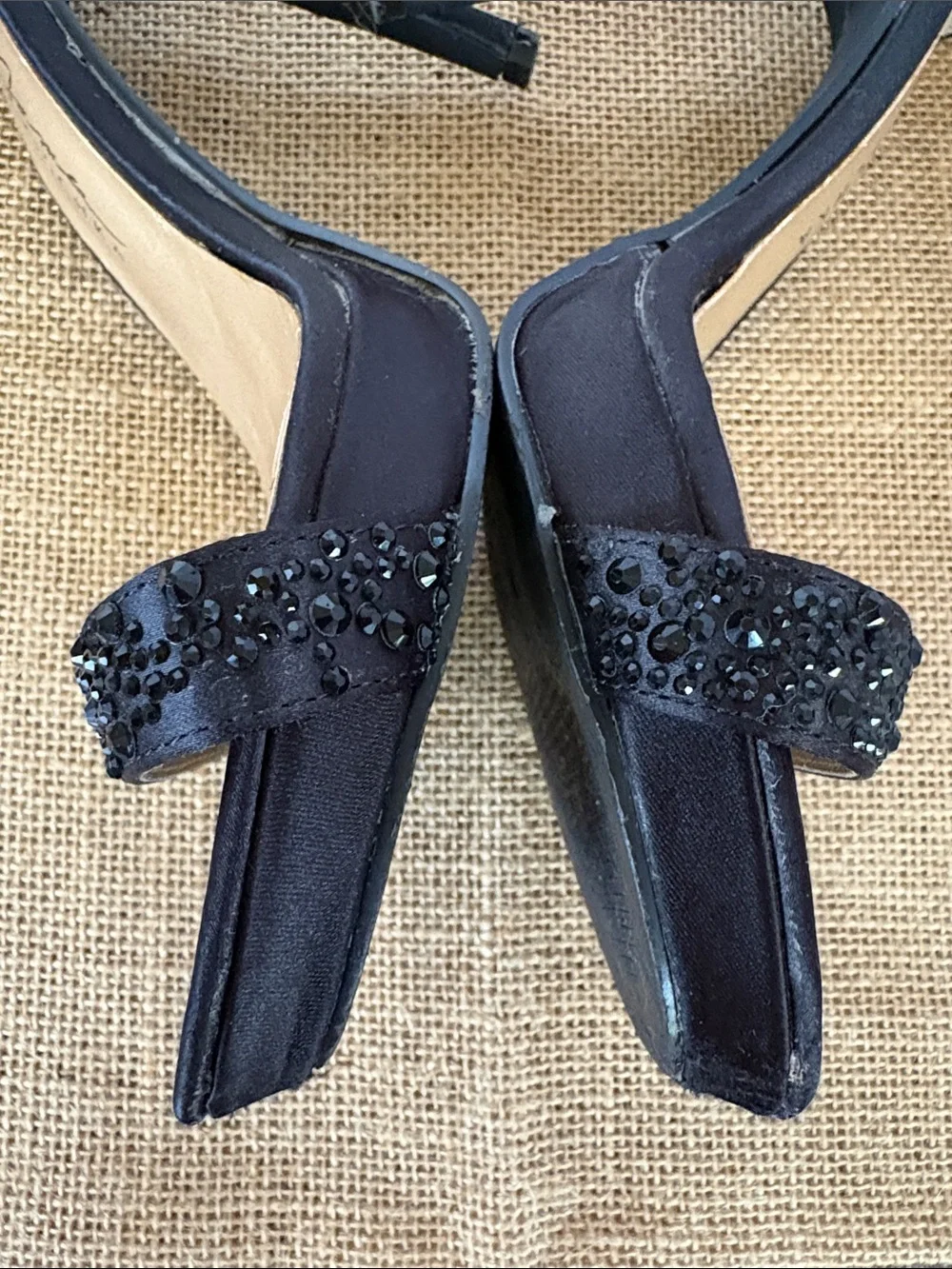 Badgley Mischka very sexy Black Crystal-Embellished Ankle-Strap Stilettos Size 6